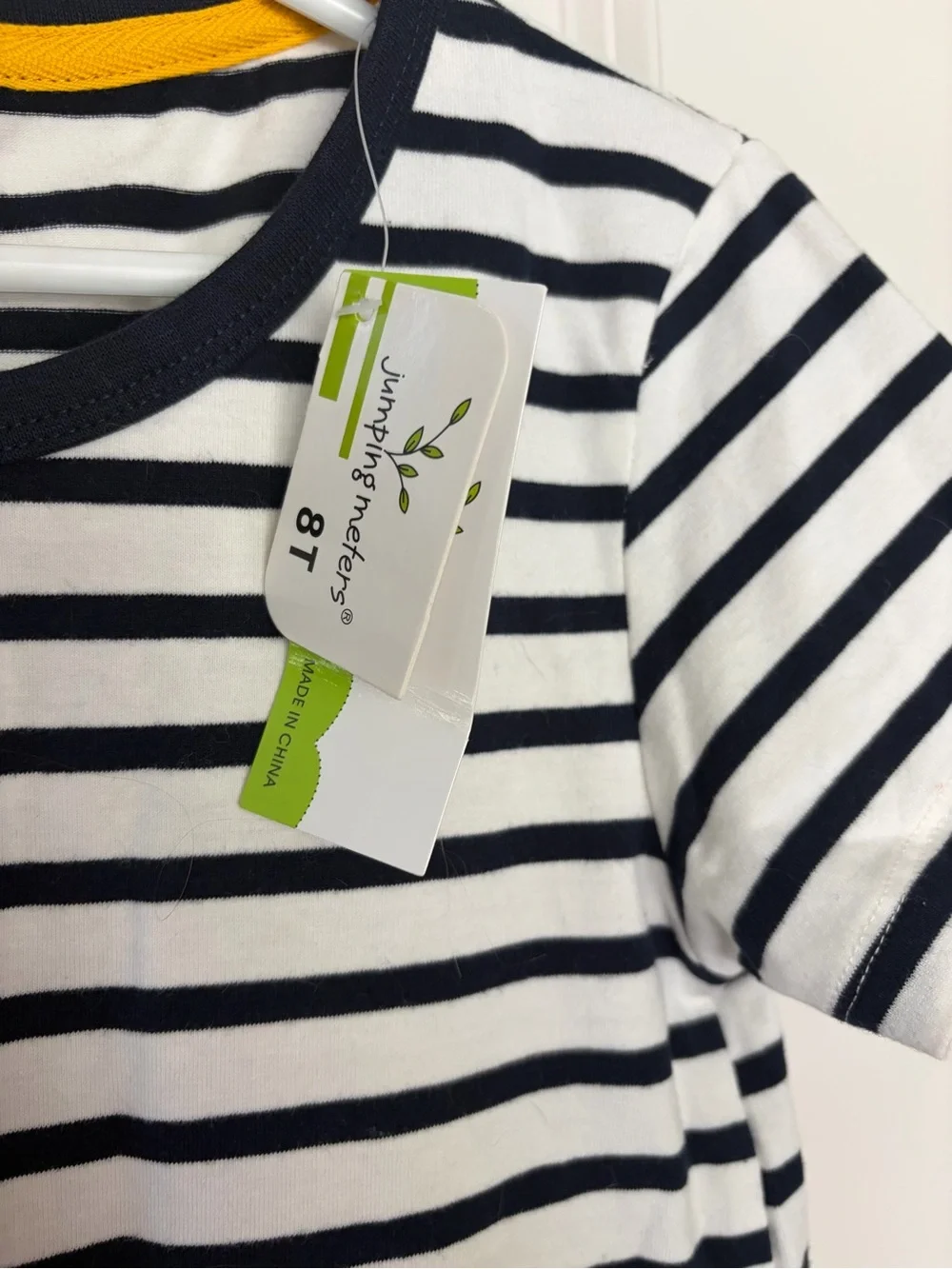NWT Girls Navy & White Striped Cat Pocket Dress
